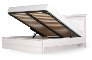 Кровать 1400/1600/1800 с подъемным механизмом Неаполь  Ясень анкор светлый (патина "серебро") экокожа polo белая