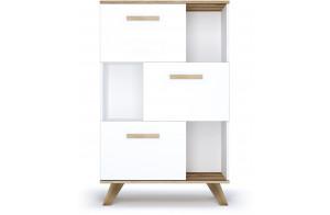 Шкаф низкий с нишами Вега Скандинавия (глянец, белый + дуб каньон)